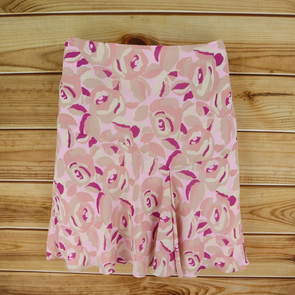 Nine West Midi Skirt Lined A-Line Womens Size 14 Pink 100% Polyester Side Zip